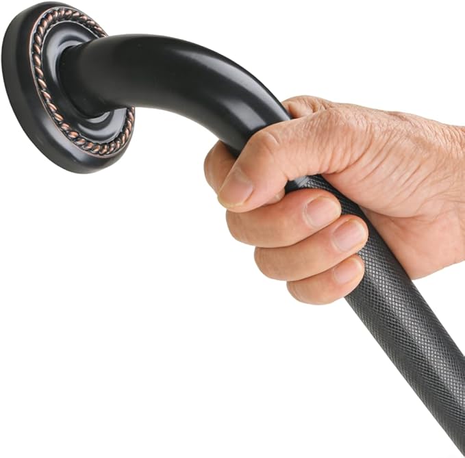12-inch Textured Grab Bar for Bathtub and Shower, Oil Rubbed Bronze Finish, 1.25-Inch Diameter, Bathroom Toilet Saftey Hand Rail, Wall-Mounted, Great for Towel Holder/Stair Handrail