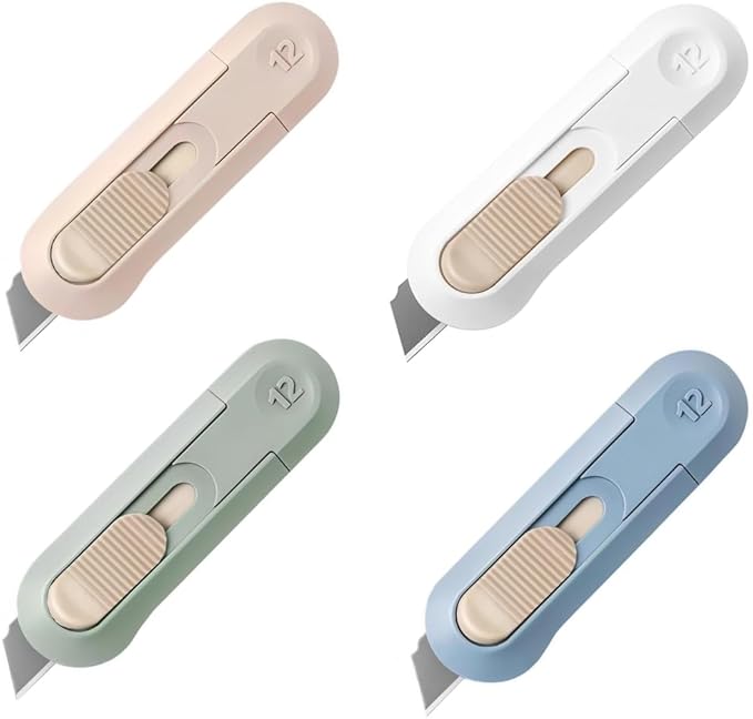 Generic 4pcs Utility Knife,SK5 Retractable Blade Duty Box Cutter Letter Opener, Razor Sharp Cartons Cardboard Cutter Knife Perfect for Paper, Sewing, Craft, Home and Office, Blue,green,pink,white