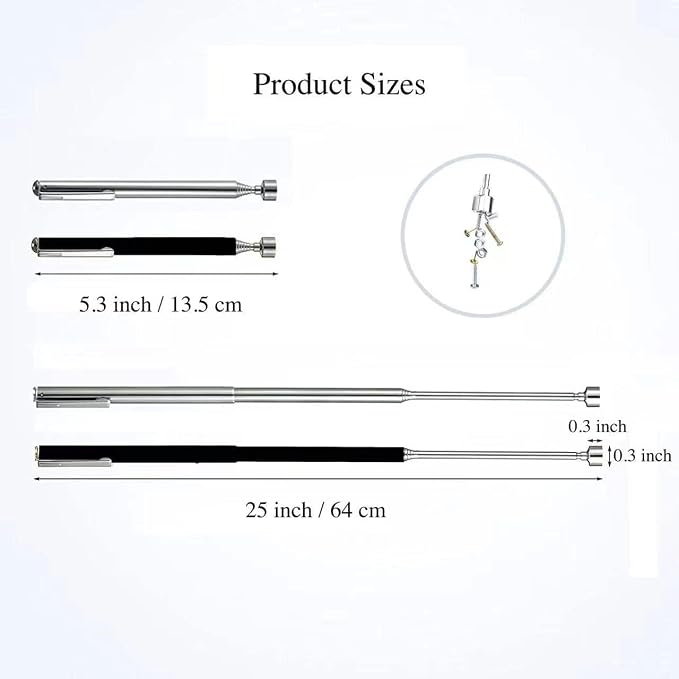 2 Pieces Magnetic Telescoping Pick-Up Tool with Pocket Clip 3 Lb Extendable Magnetic Grabber Reacher Tools 25 Inch Flexible Magnet Retrieval Stick Gadget Suitable Gifts for Men