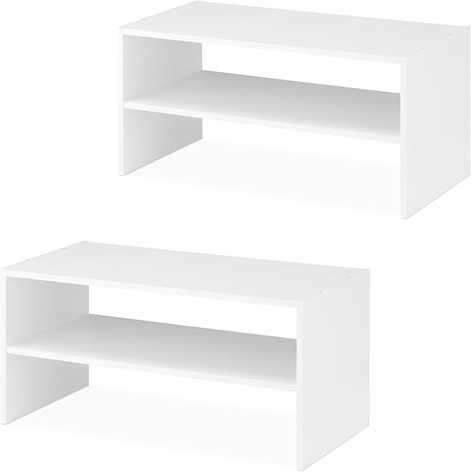 Whitmor Stackable 31" Extra Wide 2-Shelf Storage Organizer, White，2 Pack