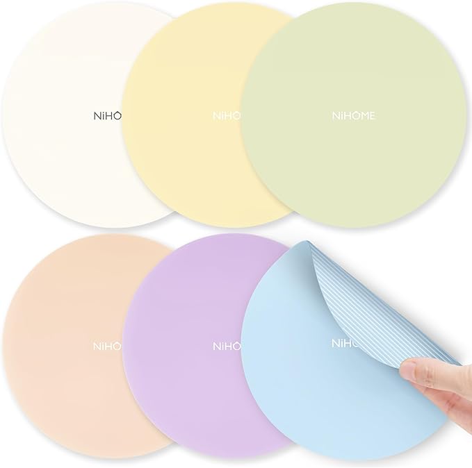 NIHOME Silicone Jar Opener – 6 Inch Large Anti-Slip Grip Pads, Premium 100% Food-Grade Silicone, Stylish Designer Colors, Multi-Purpose Heat-Resistant Mat & Coaster, Set of 6 (Light Candy Colors)