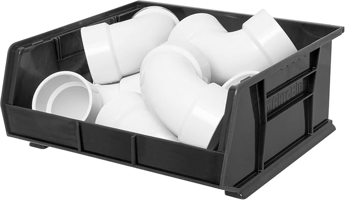 Akro-Mils 30250 AkroBins Plastic Storage Bins, Space-Saving Stackable Bins for Garage, Pantry, Craft Organization, 15" x 16" x 7", Black, 6-Pack