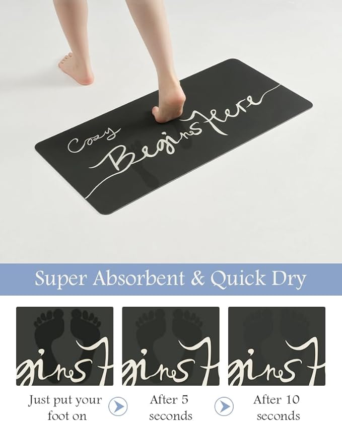 MontVoo Bath Mat-Bath Mat Rug Non Slip Super Absorbent Stain Resistant Quick Dry Thin Bathroom Rug-Bath Mats for Bathroom Floor Bathtub Vanity-Bathmat Bath Rug Easy Care-17"x35",Black