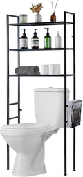 MyGift 3 Tier Over The Toilet Storage, Freestanding Bathroom Organizer Shelf, Above Toilet Rack with Removable Magazine Holder Basket, Black Metal Cabinet for Laundry Space Saver, 26.4x7.8x63.6 Inch