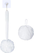 VANZAVANZU Loofah Sponge Set Back Scrubber for Shower, Anti-Slip Plastic 17" Handle Loofah on a Stick with Fluffy Shower Sponge, PE Soft Mesh Shower Loofahs-White