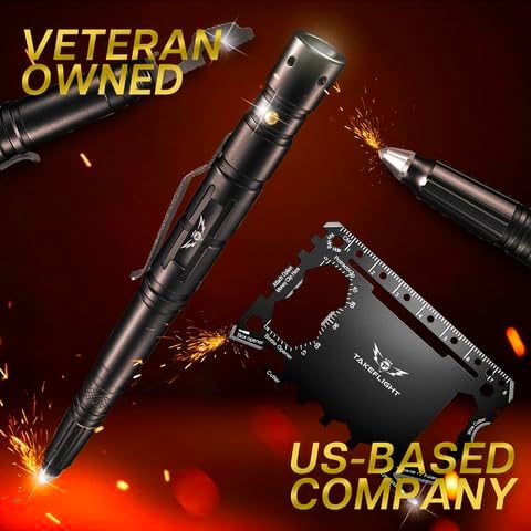 Tactical Pen – Self Defense Survival EDC Pen with LED Flashlight, Glass Breaker & Bottle Opener – Military Multitool Pen for Men & Women – Veteran-Owned TakeFlight – 2 Ink Refills + Extra Battery