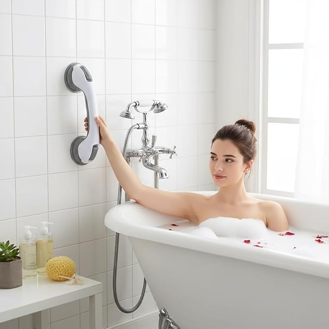 2026 New Grab Bars for Bathtubs and Showers, 2 Pack Heavy Duty Shower Handle 12 Inch Suction Cup Removable Handrails Bath Grip for Elderly, No Drilling