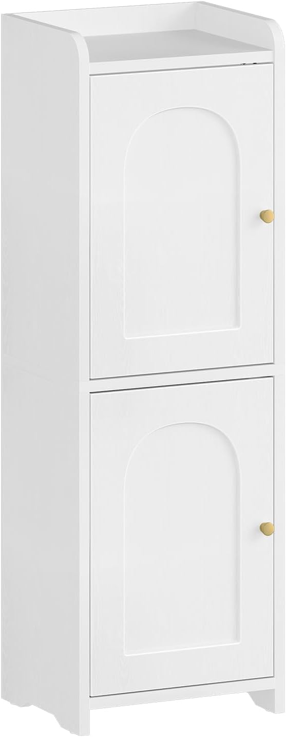 Hzuaneri Bathroom Storage Cabinet, Small Corner Floor Cabinet with 2 Doors and Adjustable Shelf, Narrow Toilet Paper Cabinets, Bathroom Organizer for Small Spaces, 7.9" D x 9.8" W x 29.5" H White