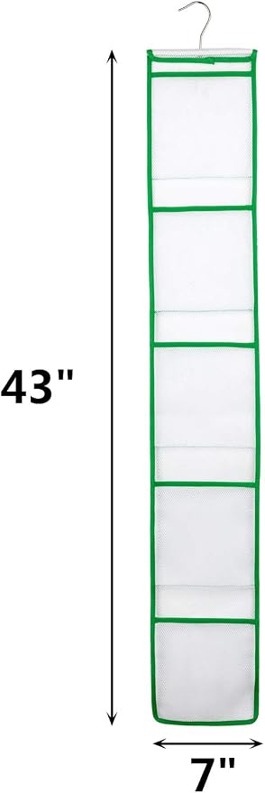 ALYER Narrow Mesh Fabric Shower Caddy Organizer with Hanger,Hanging Mesh Pockets for Shampoo, Conditioner, Soap and Body Wash (Green)