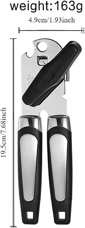 Multifunctional Stainless Steel Manual Can Opener and Bottle Opener, Heavy Duty Hand Held Can Opener with Easy Turn Knob, Sharp Blade Smooth Edge, Good Grips Kitchen Tool for Seniors (Black Silver)