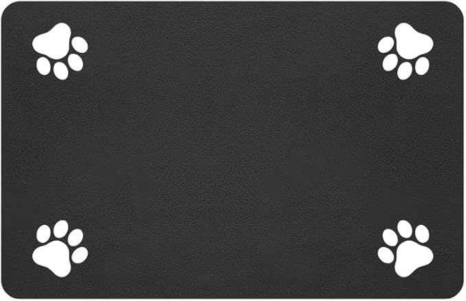 Pet Feeding Mat-Absorbent Pet Placemat for Food and Water Bowl, with Waterproof Rubber Backing, Quick Dry Water Dispenser Mat for Dog and Cat (20"x12", Black)