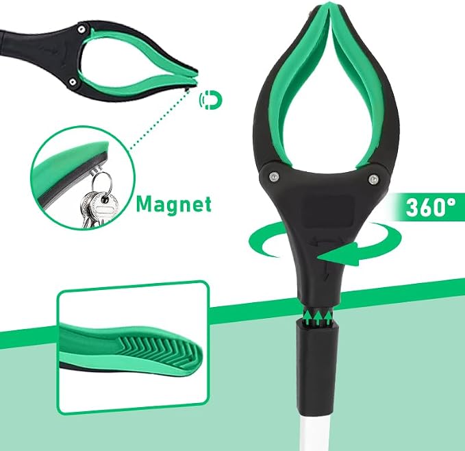 32" Grabber Reacher Tool, Foldable Reacher Grabber Pickup Tool with 360° Rotating Jaw & Magnet, Heavy Duty Pick Up Stick Grabbers for Seniors, Lightweight Grabbers