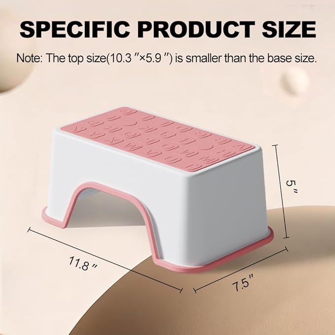 5 Inch Height Step Stool, 11.8" L x 7.5" W Toddler Step Stool, One Step Stools for Kids, Small Child Foot Stool for Bed, Bathroom, Toilet, Potty Training - Pink 11.8" L x 7.5" W x 5''H