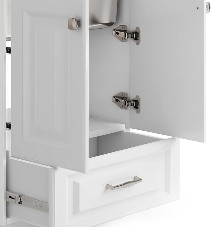 SIMPLIHOME Lawrence All-in-One 24 inch Wide Utility Sink and Laundry Cabinet in Pure White Finish, Transitional Stainless Steel Sink Cabinet for Laundry Rooms with High-Arch Brushed Nickel Faucet