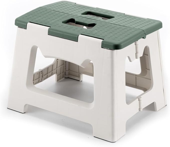 9'' Folding Step Stools for Kids and Adults, Hold Up to 300 lbs, Portable Foldable Step Stool for Toddlers, Plastic Small Collapsible Stepping Stools with Handle for Kitchen Bathroom (Green)