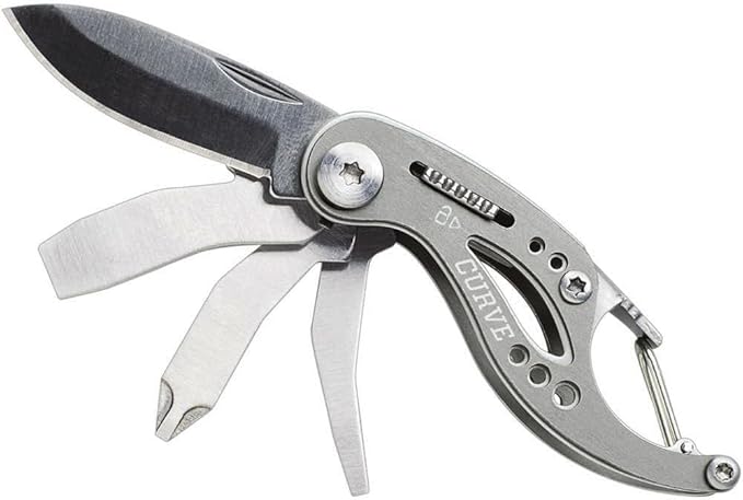 Gerber Gear Curve EDC Multitool 6-in-1 Pocket Knife Keychain with Pocket Screwdriver, Gifts for Men, Gray