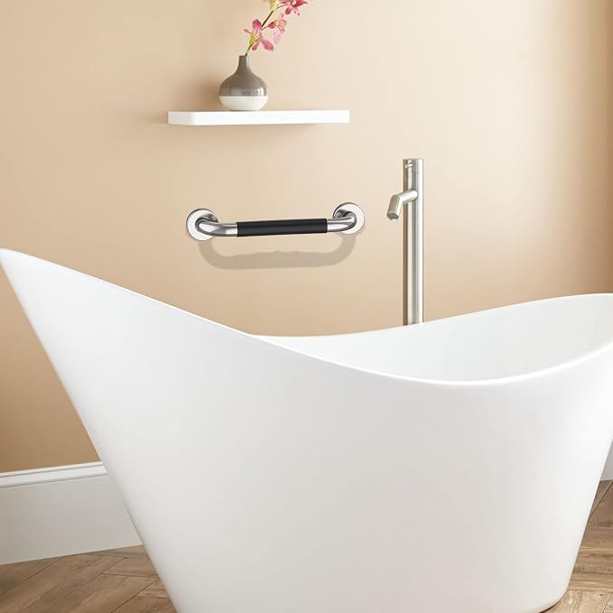 20 Inch Shower Grab Bar w/Anti Slip Rubber Grip, Munzong Stainless Steel Bathroom Grab Bar, Chrome Bathroom Balance Bar,Safety Handrail Support,Handicap Injury Elderly Senior Assist Bath Handle