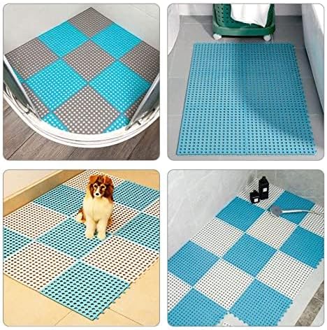 12 Pack 11.8" x 11.8" Interlocking Floor Tiles with Drain Holes Soft PVC Non Slip Shower Floor Mat Modular Interlocking Cushion Mat for Drain, Pool, Patio, Balcony, Kennel, Poultry, Floor Grid, Blue