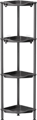 Lifewit Floor Standing Shower Caddy Corner, 4 Tier Plastic Shower Stand Rack with Adjustable Feet and Hooks, Rustproof Bathroom Shelf Organizer, Black, 34 x 24 x 107 cm/13 x 9.5 x 42 inch