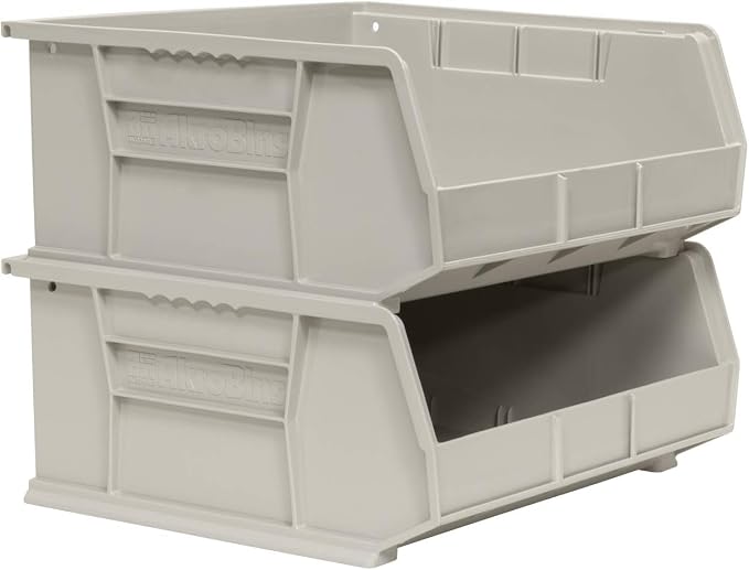 Akro-Mils 30250 AkroBins Plastic Storage Bins, Space-Saving Stackable Bins for Garage, Pantry, Craft Organization, 15" x 16" x 7", Clear, 6-Pack