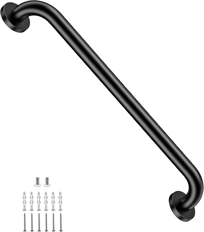 24 Inch Bathroom Grab Bar, ZUEXT Matte Black Safety Handrail for Shower Toilet Bathtub, Wall-Mounted Stainless Steel Handicap Grab Rail for Seniors Disabled Bath Safety Support (1.25" Diameter)