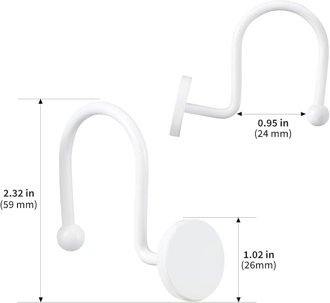 CHICTIE White Shower Curtain Hooks, Rustproof Shower Curtain Rings for Bathroom, Metal Shower Hooks for Shower Curtain Rod, Modern Decorative Shower Curtain Hangers Set of 12, Round Heavy Duty Design
