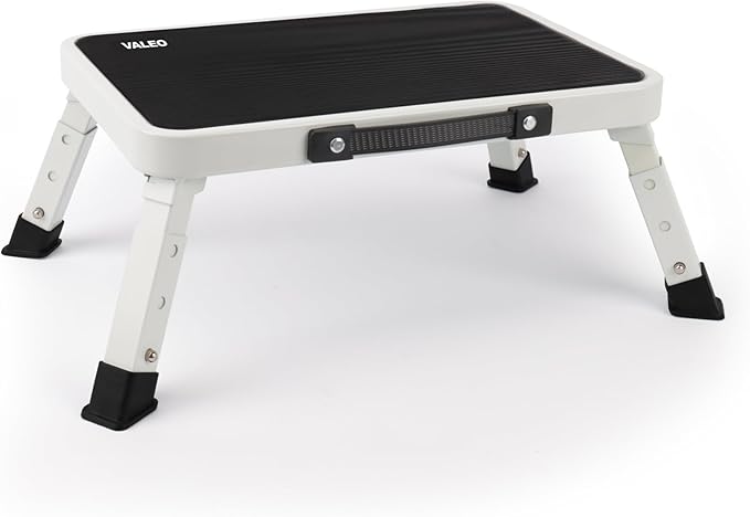 Valeo Folding Step Stool, Adjustable Step Stool with Non-Slip Platform, 330 Lbs Capacity, Step Ladder for Adults or Kids in Kitchen, Bathroom, RV, Camping, Office, White