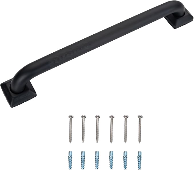Bathroom SafetyGrab Bars for Elderly Seniors,Anti-Slip Shower Handles Toilet Grab Bars,High Weight Capacity,Wall Mounted Grab Bars for Bathtub Shower,Black Grab Bars (Black Knurled, 18-inch Grab Bar)