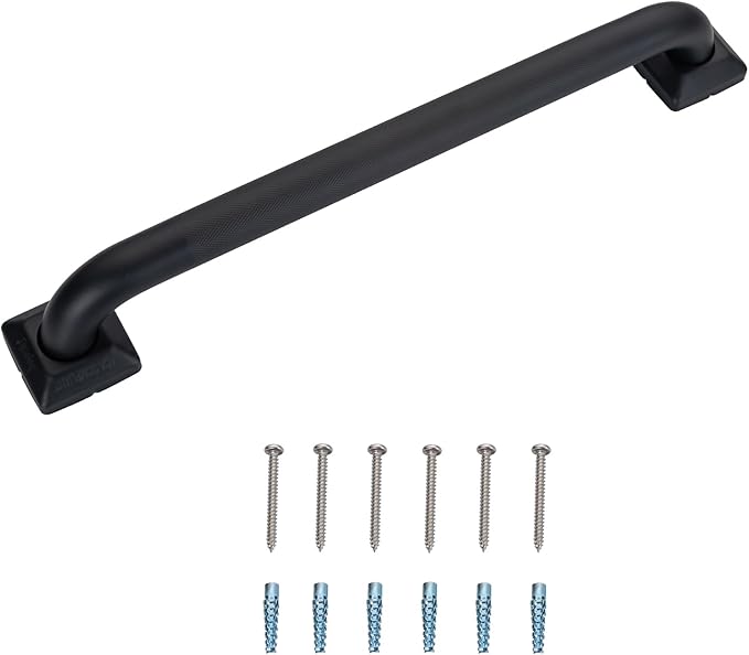 Bathroom SafetyGrab Bars for Elderly Seniors,Anti-Slip Shower Handles Toilet Grab Bars,High Weight Capacity,Wall Mounted Grab Bars for Bathtub Shower,Black Grab Bars (Black Knurled, 24-inch Grab Bar)