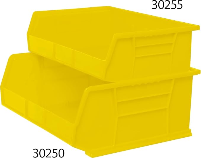 Akro-Mils 30250 AkroBins Plastic Storage Bins, Space-Saving Stackable Bins for Garage, Pantry, Craft Organization, 15" x 16" x 7", Yellow, 6-Pack