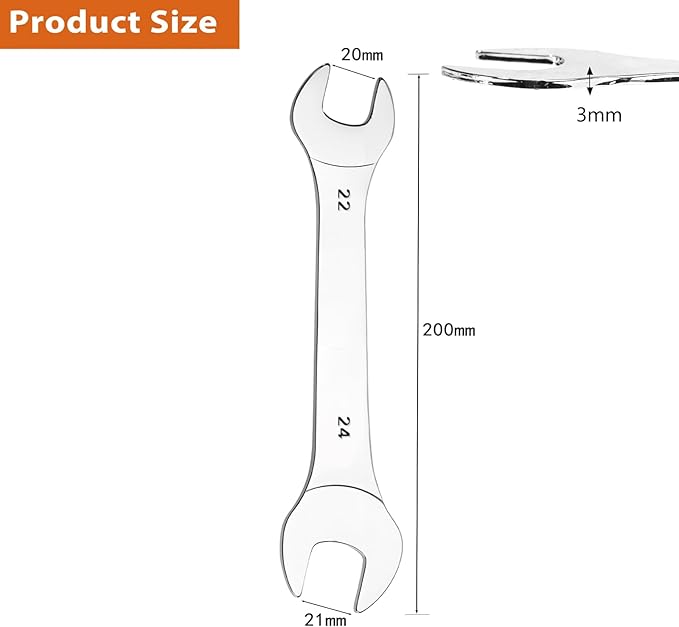 Super-Thin Open End Wrench, 3mm Ultra Thin Open End Wrenches 22 x 24mm Chrome Vanadium Steel Wrench for Tight Spots Repair