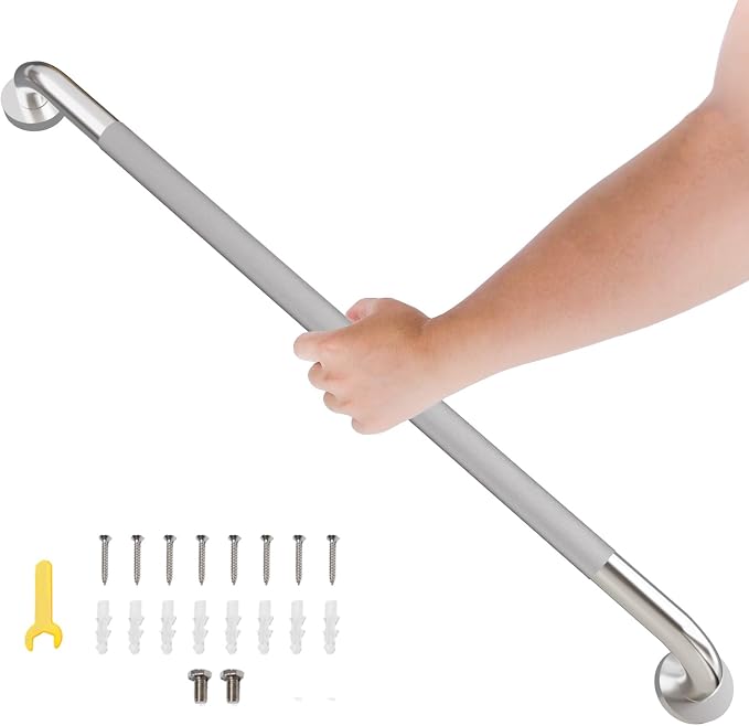 36 Inch Shower Grab Bar, Bathroom Grab Bar Handle with Anti-Slip Knurled Grip, Stainless Steel Bath Balance Bar, 1.25" Diameter Bath Safety Bar Support for Seniors Elderly Pregnant, Brushed Nickel