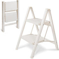 2 Step Ladder Folding Step Stool, Heavy Duty 330 Lbs Load Stepladder, Small Kitchen/Closet Ladder for Adults/Kids, Lightweight Step Ladder 2 Step Folding with Anti-Slip Wide Pedal for Home Off White