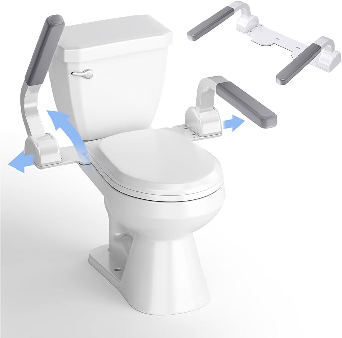 ZEAGUS Width Adjustable Toilet Safety Rails - 500lb Heavy Duty Toilet Safety Frame, Grab Bars, 60° Adjustable & Space-Saving Toilet Assist Arms for Seniors, Disabled, Elderly, Mobility-Impaired