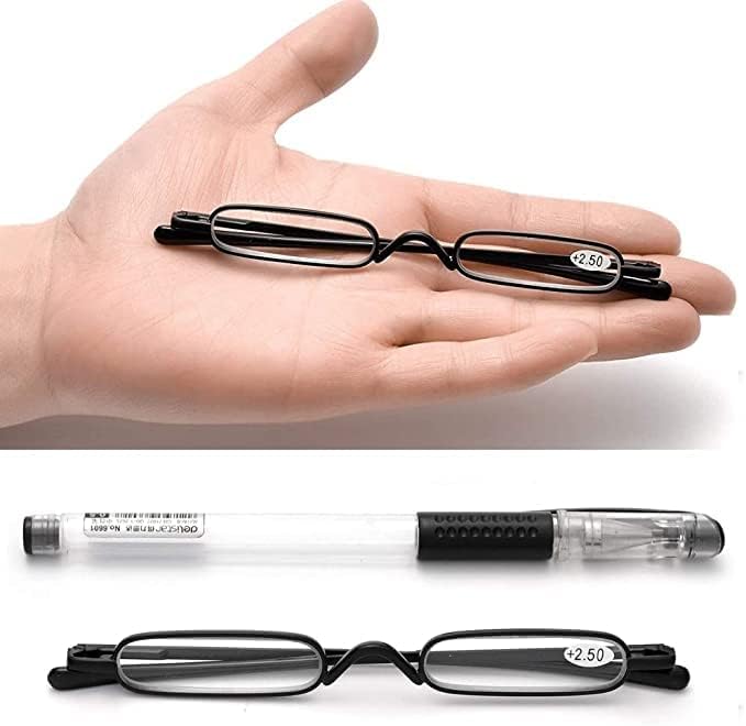 Viseng Slim Mini Metal Reading Glasses Compact Lightweight Portable Readers with Glasses Case for Reading Case Black+Blue+1.5