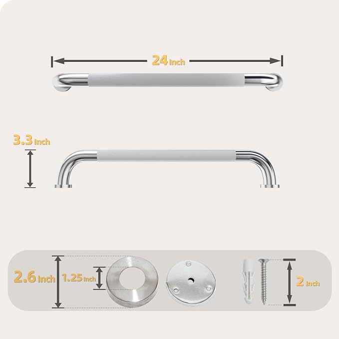 24 Inch Shower Grab Bar, Bathroom Grab Bar Handle with Anti-Slip Knurled Grip, Stainless Steel Bath Balance Bar, Bath Safety Bar Support for Seniors Elderly, Shower Hand Rails Brushed Nickel -1 Pack
