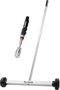 Toolwiz 17" Rolling Magnetic Sweeper 10lbs, with 8 lbs Telescopic Magnetic Pick Up tools with LED light–Lightweight Pick-up Sweeper with Wheels for Nails, Screws & Metal Debris Home Use Workshop