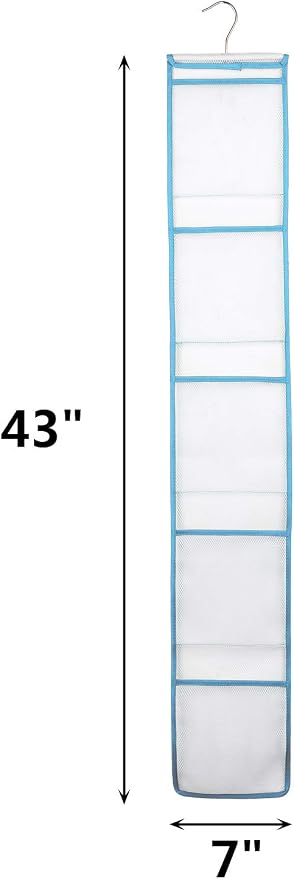 ALYER Narrow Mesh Fabric Shower Caddy Organizer with Hanger,Hanging Mesh Pockets for Shampoo, Conditioner, Soap and Body Wash (Blue)