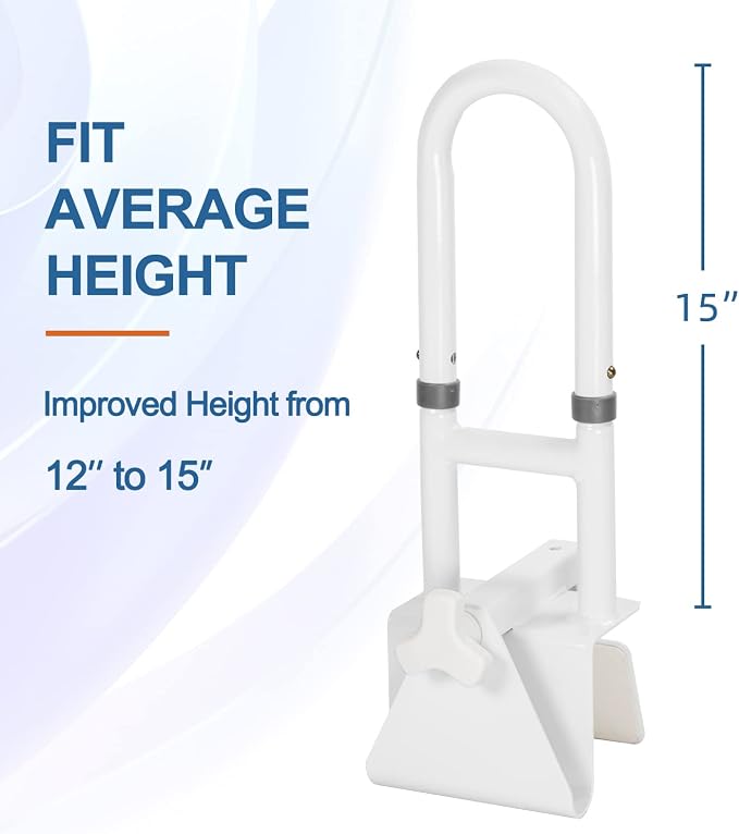 HEPO Adjustable Bathtub Safety Rail for Elderly, Tub Grab Bar for Bathroom, Assistance Bathtub Handle Clamp for Seniors Bath Handles Support and Fall Prevention, White