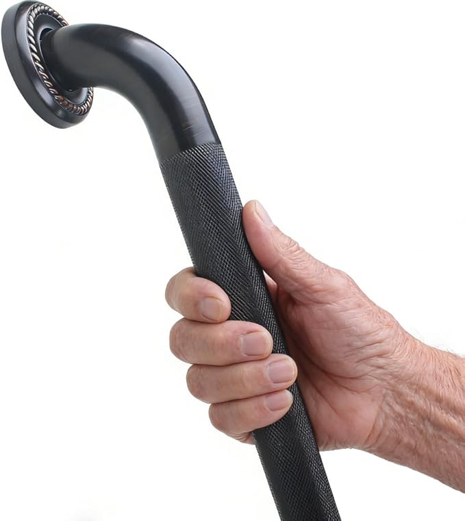 24-inch Textured Grab Bar for Bathtub and Shower, Oil Rubbed Bronze Finish, 1.5-Inch Diameter, Bathroom Toilet Saftey Hand Rail, Wall-Mounted, Great for Towel Holder/Stair Handrail