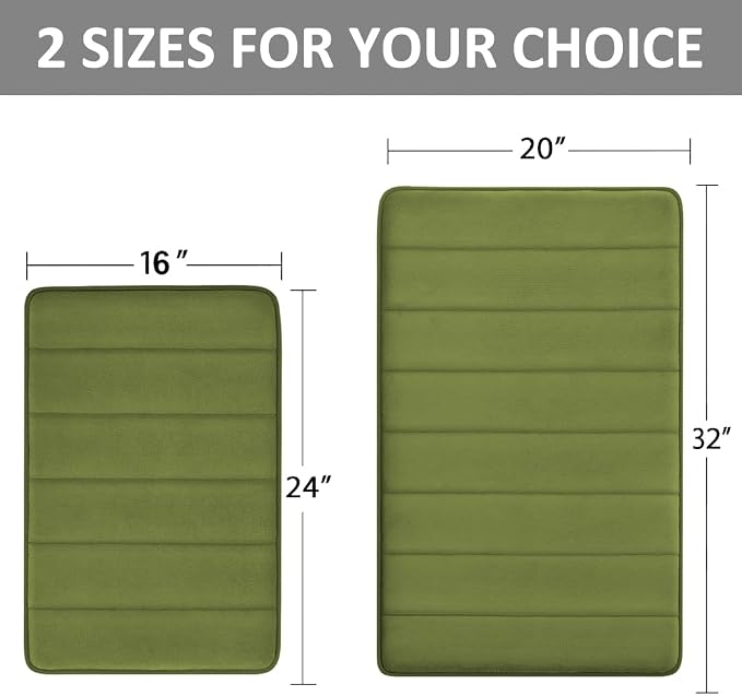 RUN HELIX Bathroom Rugs Set 2 Piece Memory Foam Bath Non-Slip Bath Mat,Washable Room Mats,Absorbent Shaggy Rugs Super Soft Kitchen Mats, Batroom Carpets for Bathroom,Tub,Shower Home Decor（Green）