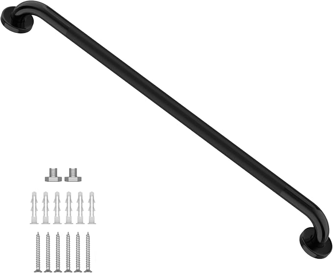 Black Shower Grab Bar w/Anti-Slip Knurled Grip 36 Inch, Zepolu Stainless Steel Bathroom Handicap Grab Bars, Safety Bar Balanced Handrail, Handicap Injury Elderly Senior Assist Support Shower Handle