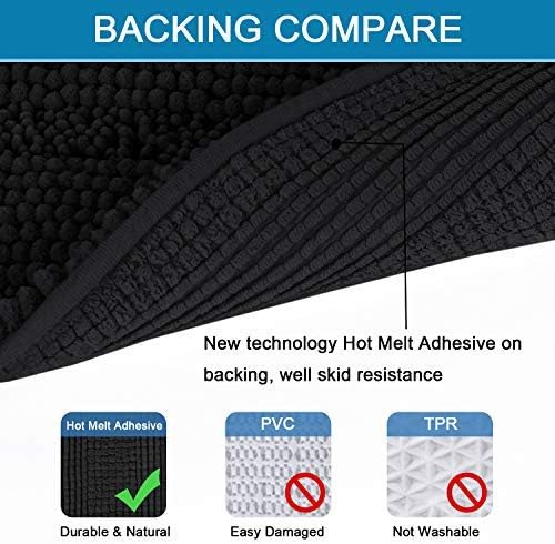 H.VERSAILTEX 2 Piece Bathroom Set - Super Absorbent Chenille Striped Bath Mats, Non Skid, Machine Washable - Jet Black, 47 x 17 Plus 17 x 24 Inches