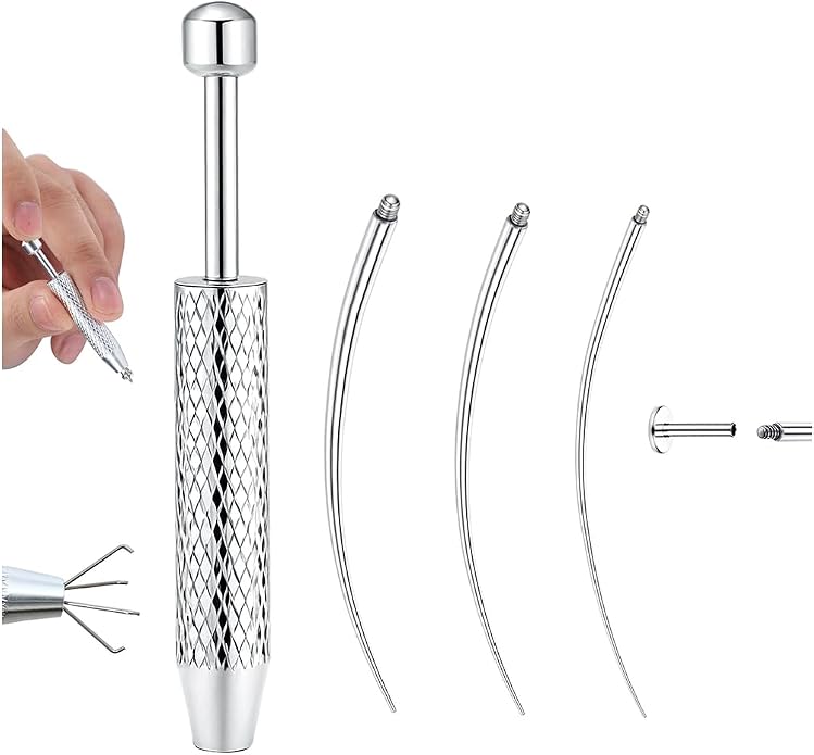 GEMQUEEN Piercing Taper Ball Grabber Tool for Changing Jewelry - 14G 16G 18G 20G Stainless Steel Flat Back Earrings Applicator Tool Threadless Insertion Pin Thread Body Piercing Kit for Ear Nose Lip