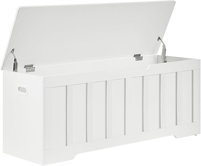 VANKILEY 47.2" Storage Chest Extra Large,Storage Trunk with 2 Safety Hinges,Wooden Storage Bench,Shoe Bench,47.2x15.7x19.1 Inch,Easy Assembly,Storage Bench for Bedroom,Living Room,entryway(White).