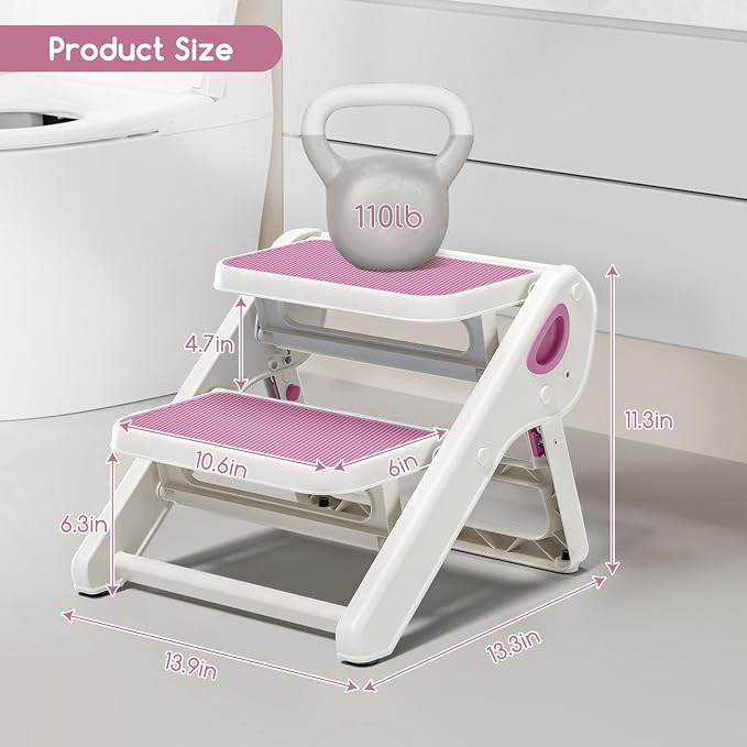 MoreFeel Foldable Toddler Step Stool for Bathroom Sink - 2-Step Kids Stool for Potty Training, Kitchen Counter & Bedroom, Sturdy Non-Slip Child Safety Stool Helper