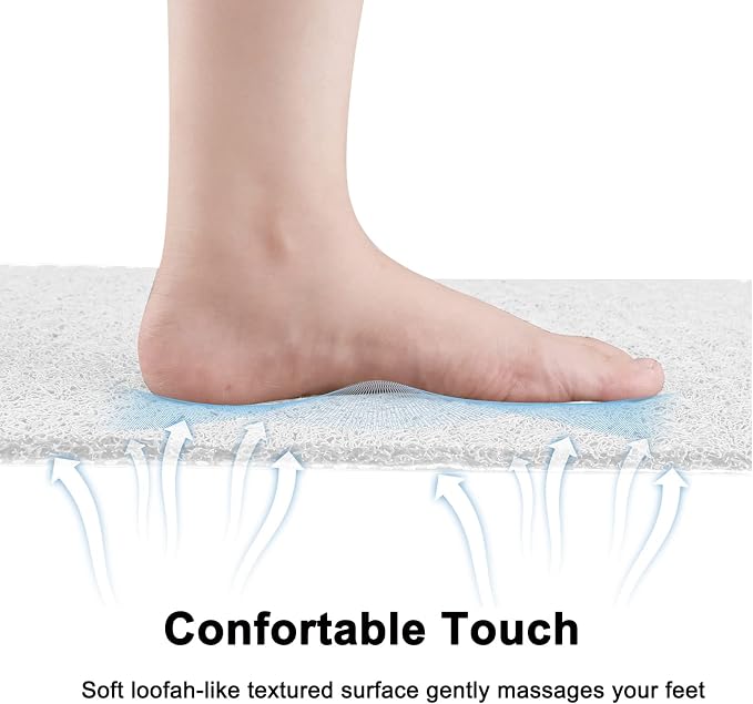 Leotruny Bath Tub Shower Mat 40 x 16 Inch Non Slip Soft PVC Loofah Bathtub Mats for Bathroom (C03-White)