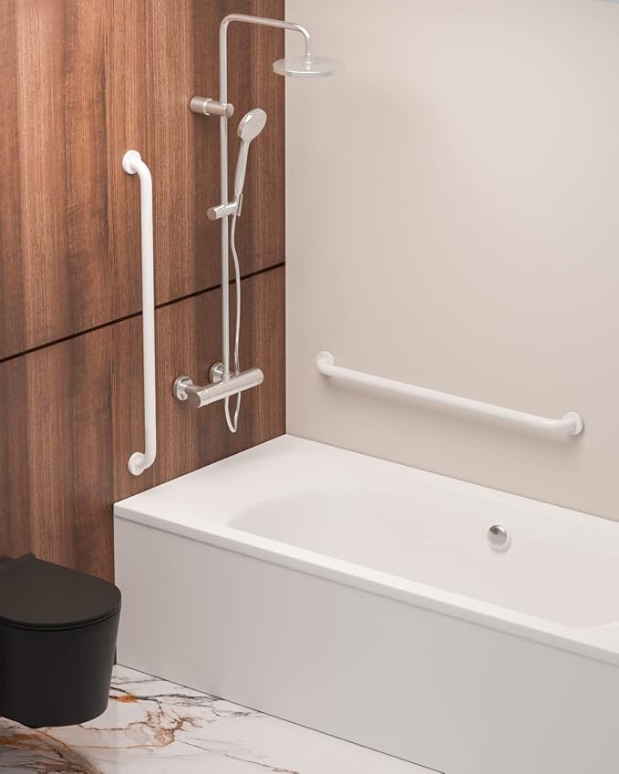 2 Pack 36 Inch Anti Slip Shower Grab Bar Oil Rubbed White 1.25" Diameter,Munzong Bathroom Grab Bar, Knurled Bathroom Balance Bar,Safety Hand Rail Support Handicap Elderly Senior Assist Bath Handle