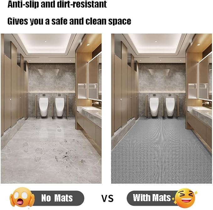 Drainage Non Slip Mats 3'x3.3' Heavy Duty Commercial Floor Mat Mesh Hollow Door Mat Roll for Swimming Pool Bathroom Kitchen Garage Indoor Outdoor Wet Area,Gray/Grey,0.9×1M/3×3.3FT