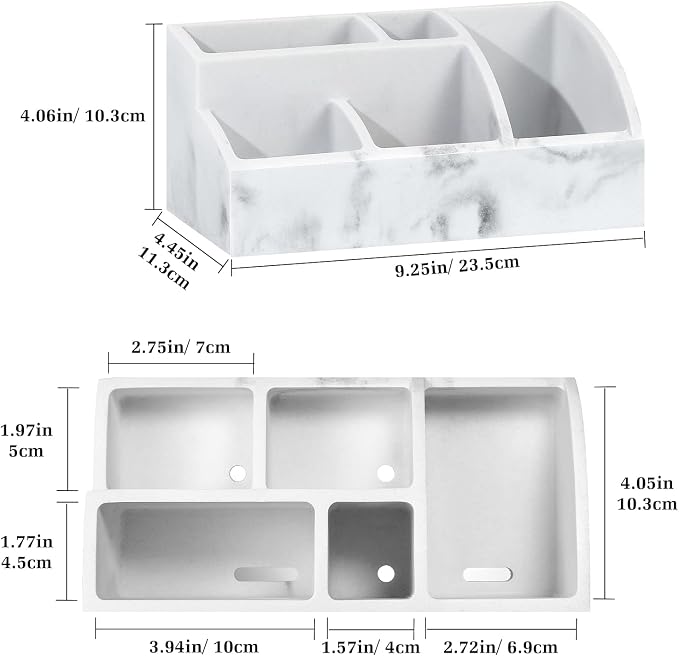 Luxspire Bathroom Counter Organizer, Toothbrush Holder for Bathroom 5 Slot, Large Countertop Organizer Storage Marble Bathroom Accessories for Toothbrush Toothpaste, Gravel White